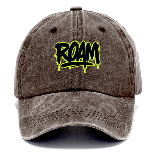 Bold typography design - "ROAM" - wander freely, no destination needed - Classic Cap - Brown