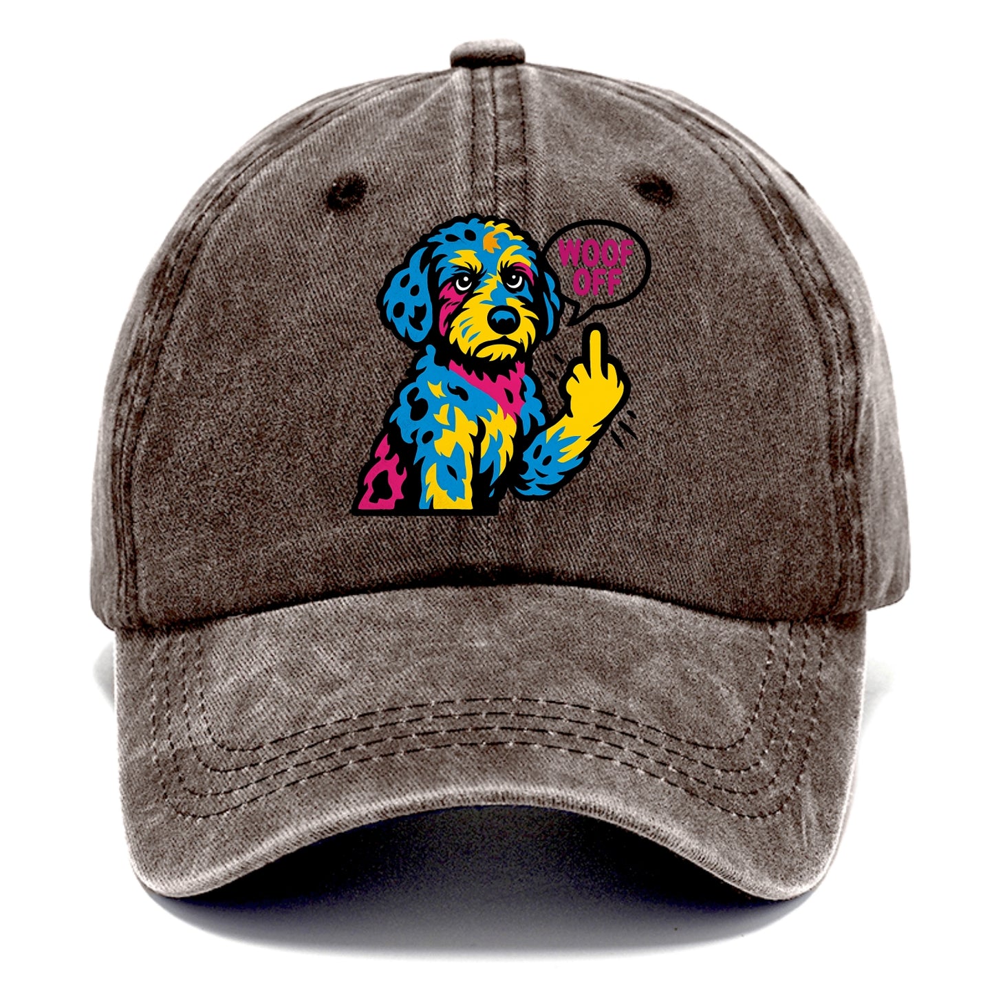 Aussiedoodle with merle patches and curly coat, playful smart paw raised - Classic Cap - Brown