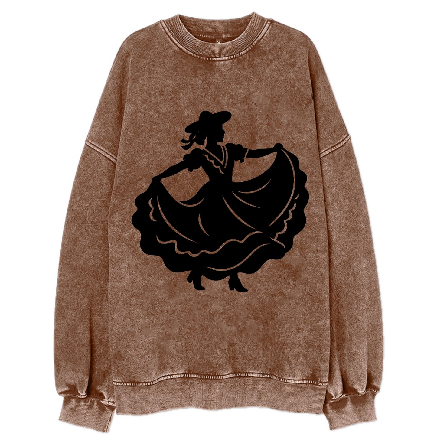 Mexican folk dancer twirling skirt - Vintage Sweatshirt - Brown