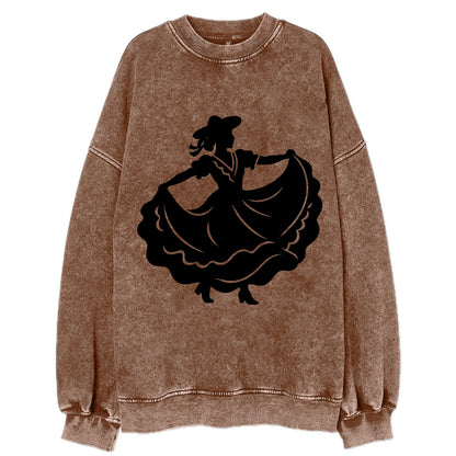 Mexican folk dancer twirling skirt - Vintage Sweatshirt - Brown