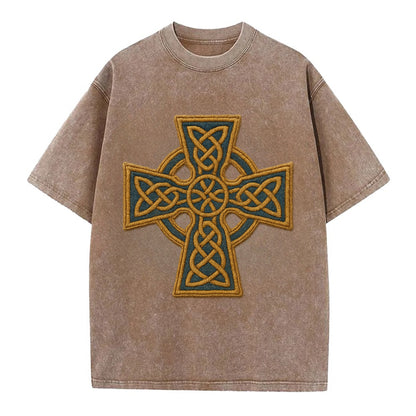 Book Of Kells Cross - Vintage T-shirt - Brown