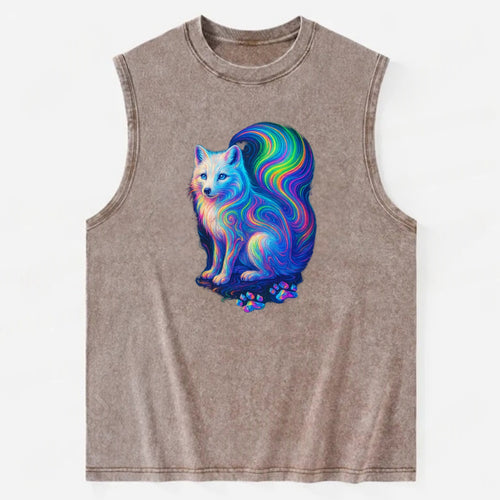 Graceful arctic fox with tail streaming aurora colors, white fur with - Vintage Washed Tank