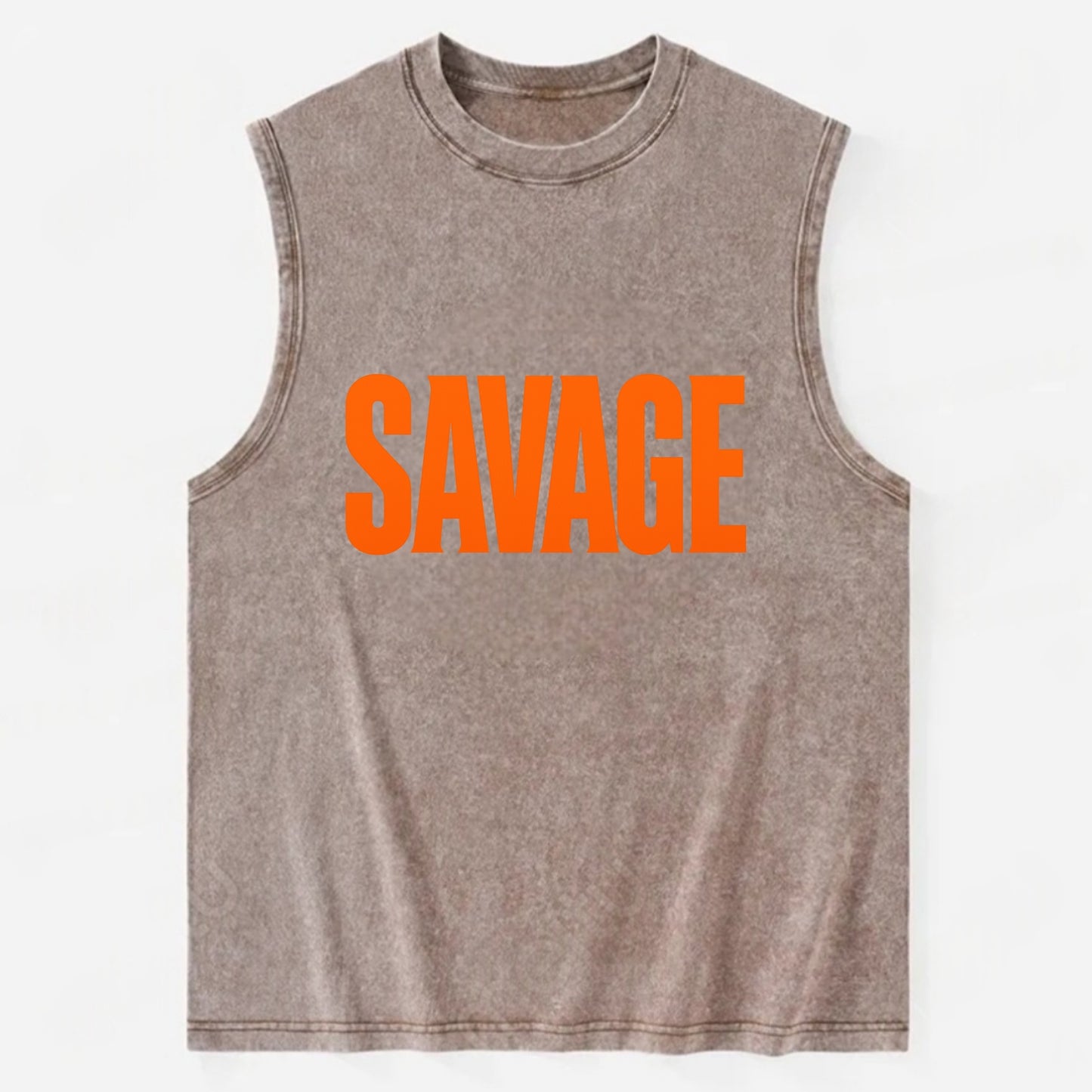 Bold typography design - "SAVAGE" - fierce attitude, taking no prisoners - Vintage Washed Tank - Brown