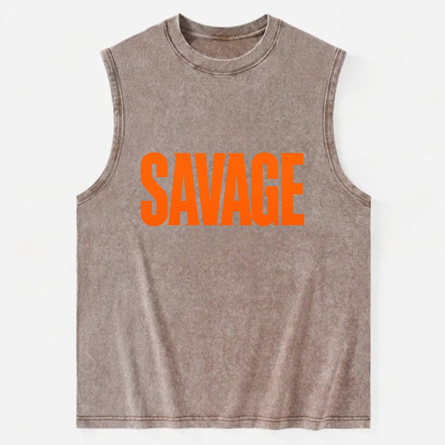 Bold typography design - "SAVAGE" - fierce attitude, taking no prisoners - Vintage Washed Tank - Brown