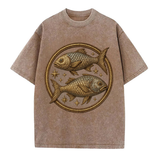 Pisces Fish  - Vintage T-shirt - Brown