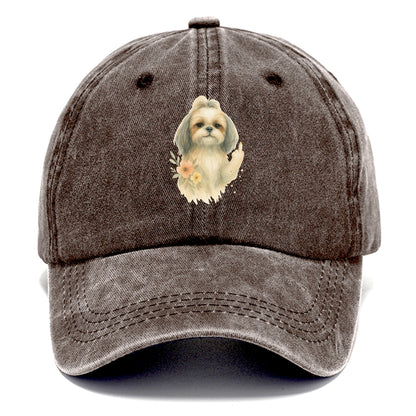 Shih Tzu with long flowing silky hair, tiny paw showing attitude - Classic Cap - Brown