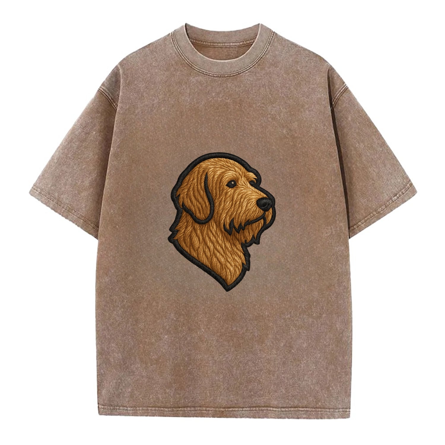 Otterhound - Trendy shaggy hound logo wi - Vintage T-shirt - Brown