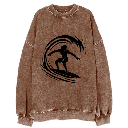 Hawaiian surfer riding big wave - Vintage Sweatshirt - Brown