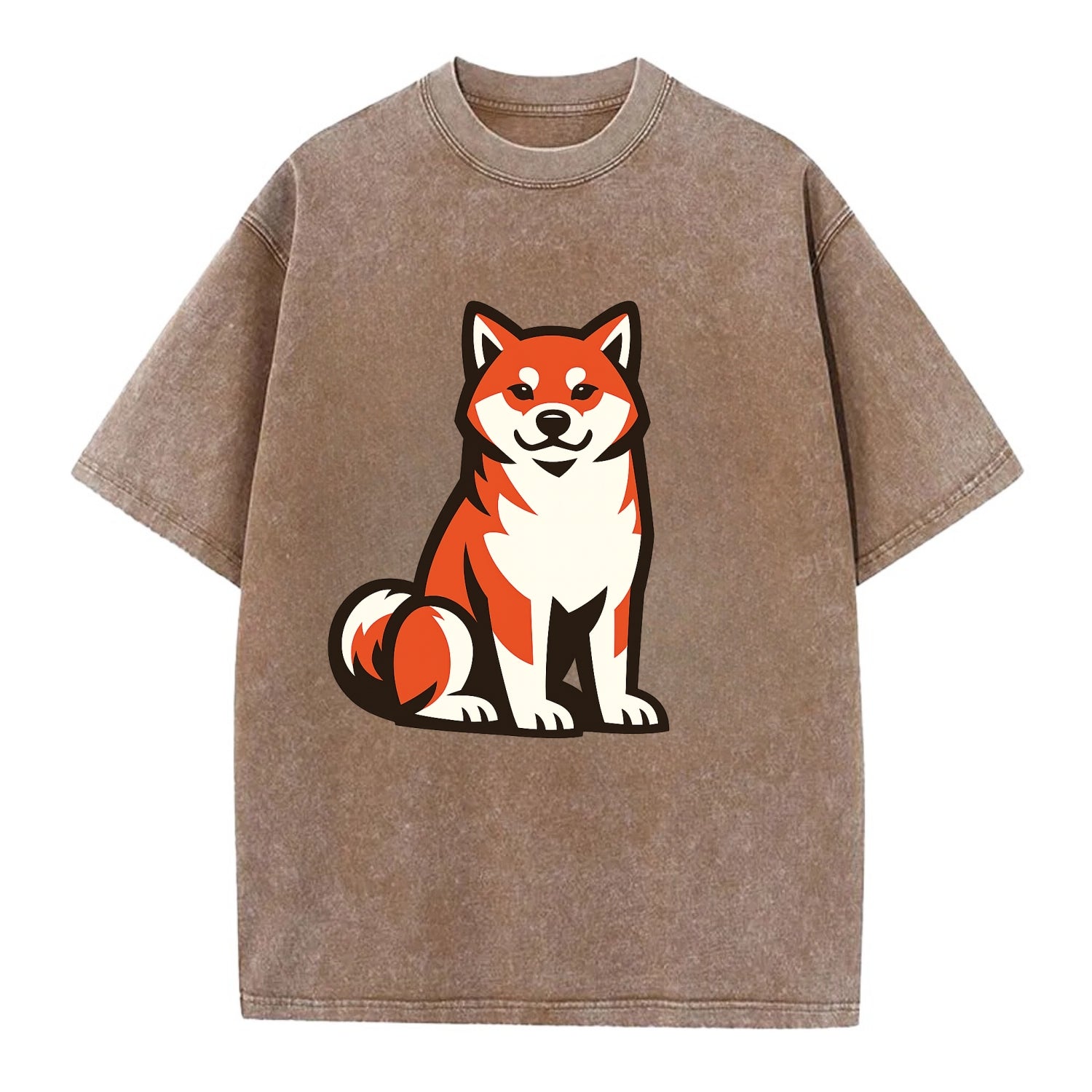 Sitting Shiba Inu Emblem - Vintage T-shirt - Brown