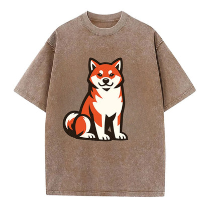 Sitting Shiba Inu Emblem - Vintage T-shirt - Brown