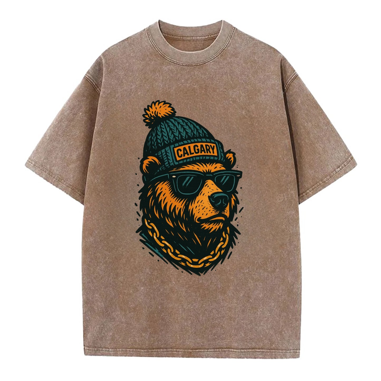 Calgary Grizzly Bear wearing Calgary bea - Vintage T-shirt - Brown