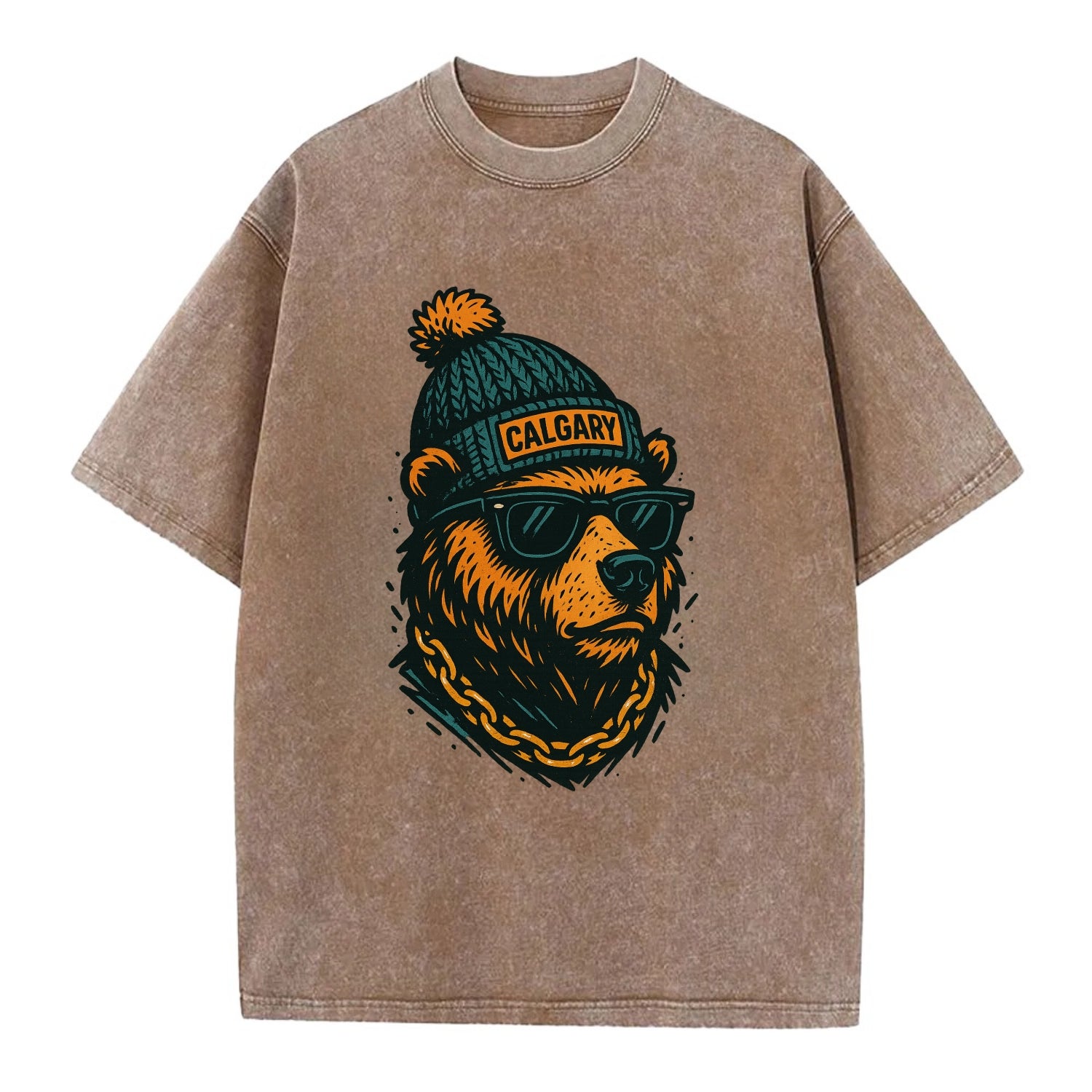 Calgary Grizzly Bear wearing Calgary bea - Vintage T-shirt - Brown