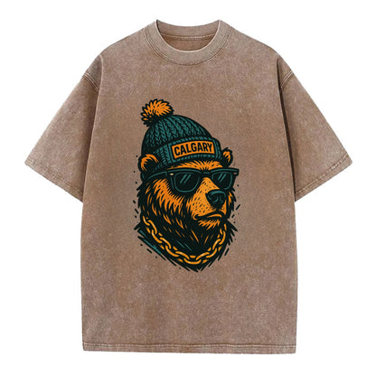 Calgary Grizzly Bear wearing Calgary bea - Vintage T-shirt - Brown