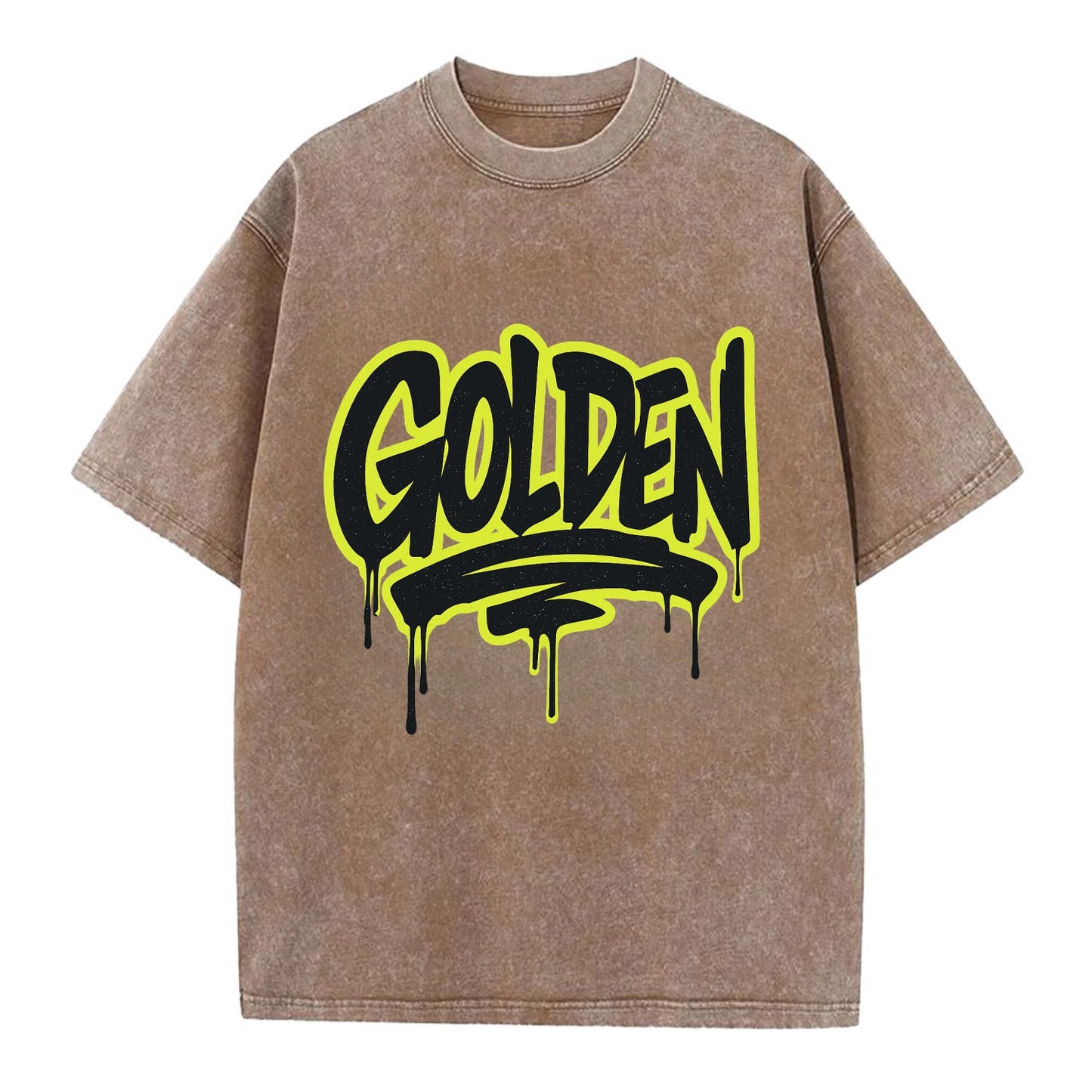 Bold typography design - "GOLDEN" - precious, valuable, excellent - Vintage T-shirt - Brown