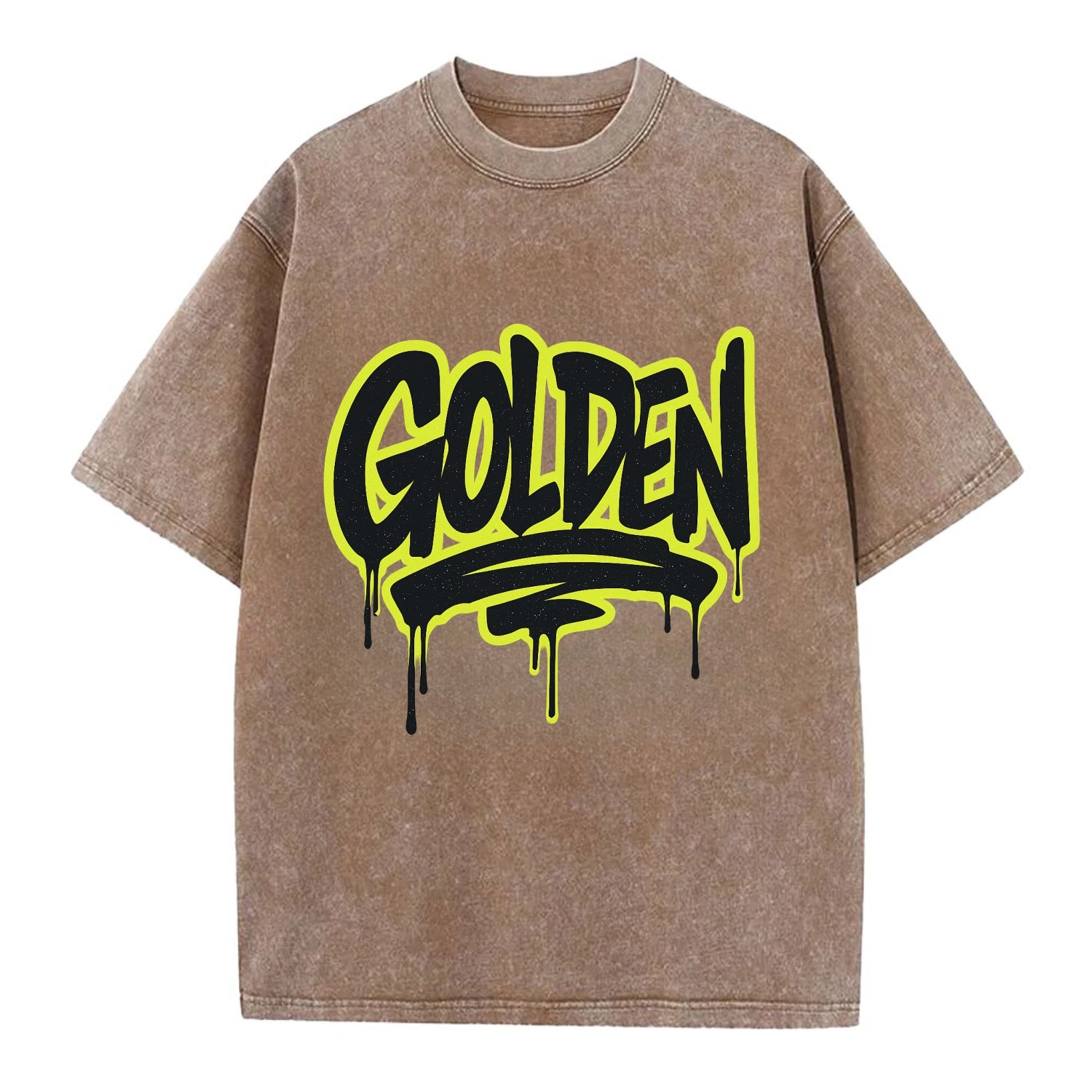 Bold typography design - "GOLDEN" - precious, valuable, excellent - Vintage T-shirt - Brown