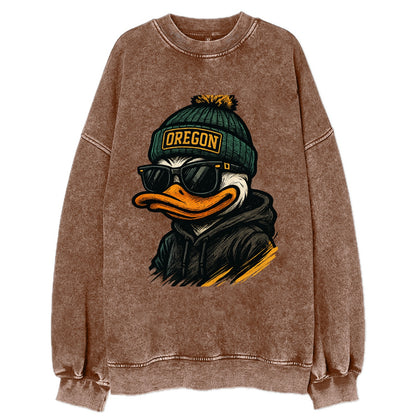 Eugene Duck wearing Oregon beanie with O patch - Vintage Sweatshirt - Brown