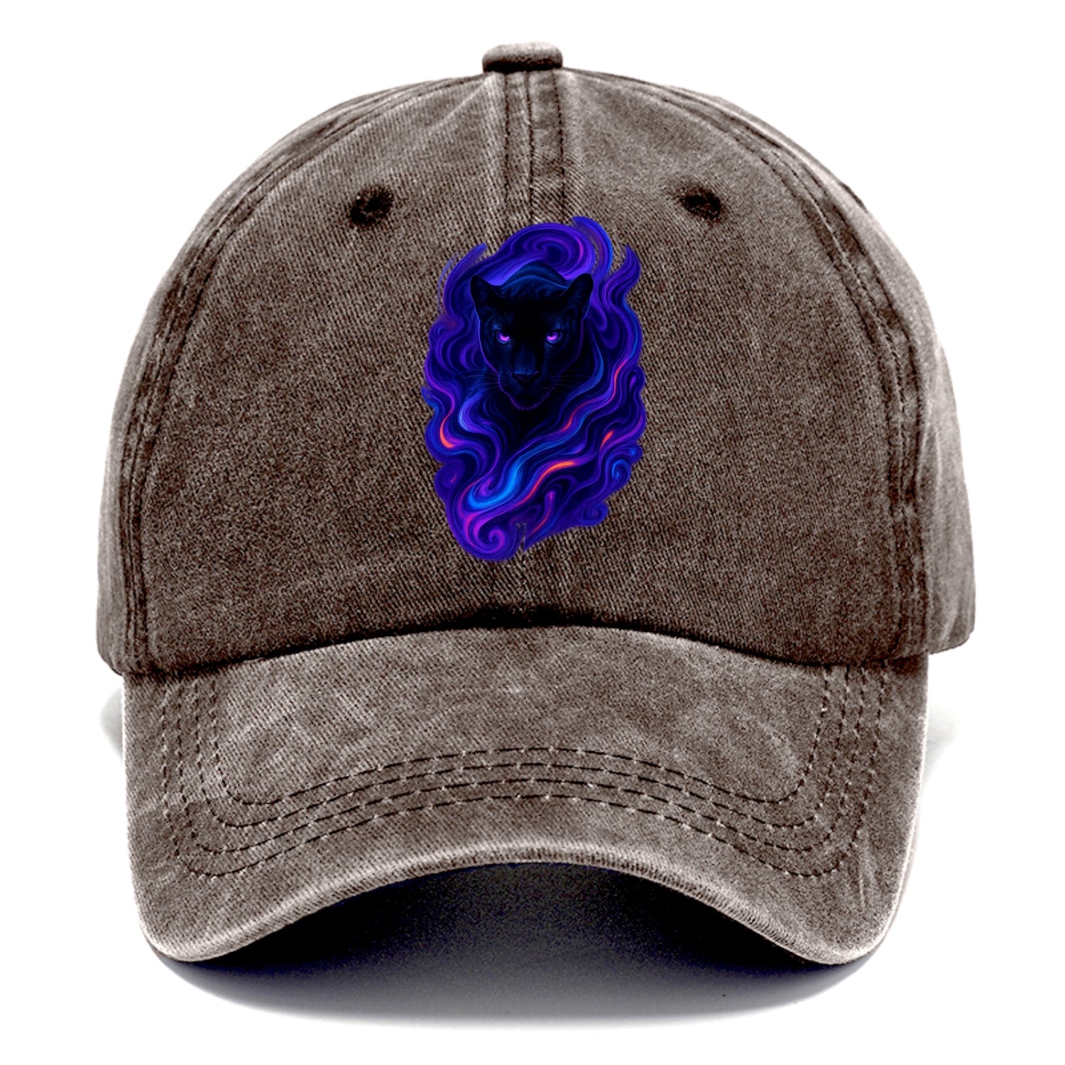 Sleek black panther emerging from swirls of deep purple and electric blue, - Classic Cap - Brown