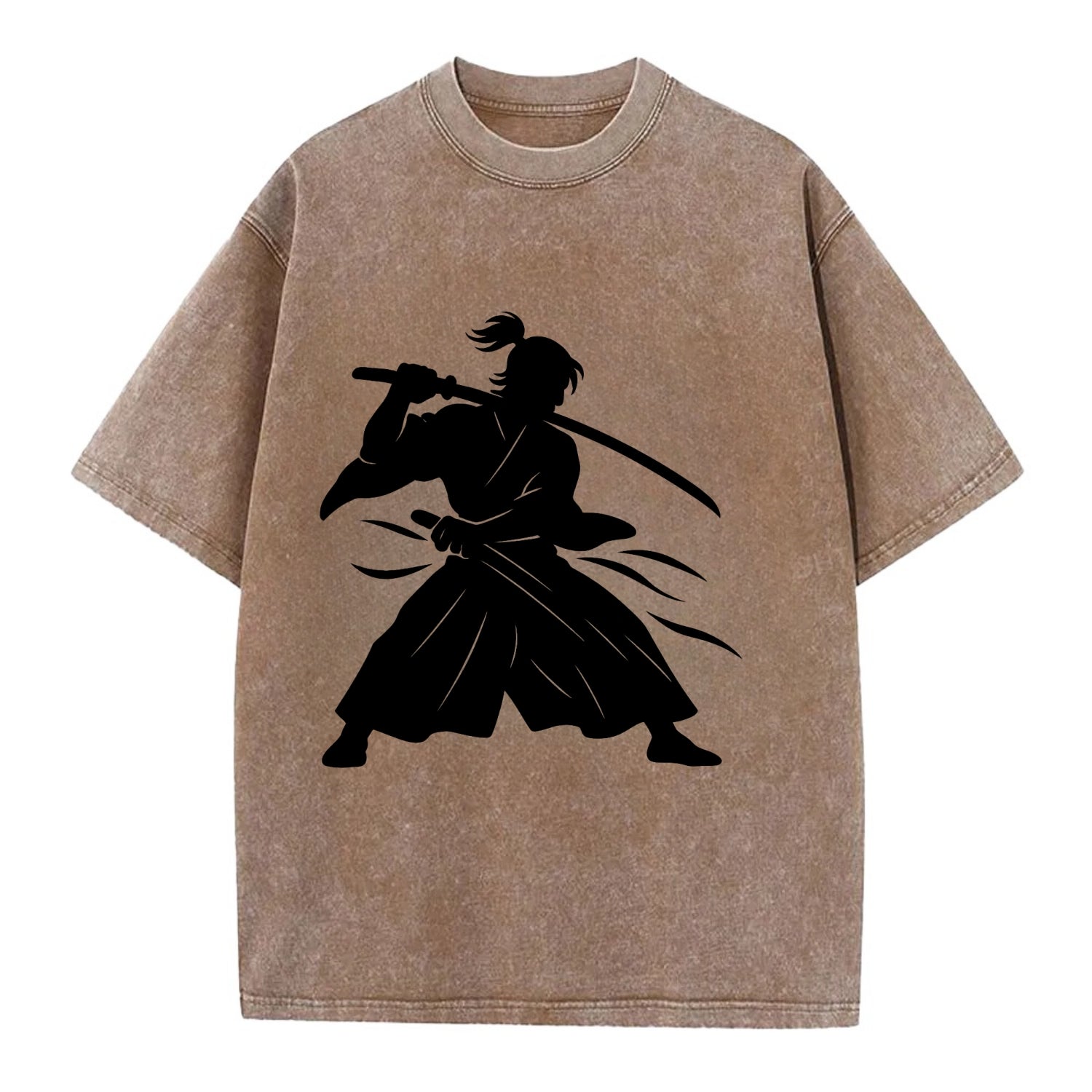 Japanese samurai sword draw - Vintage T-shirt - Brown