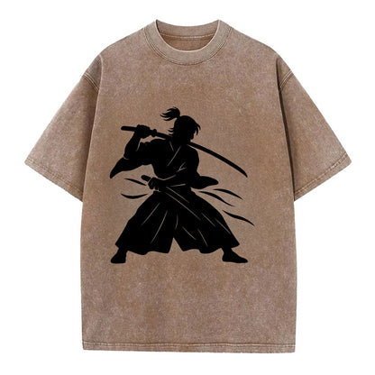 Japanese samurai sword draw - Vintage T-shirt - Brown