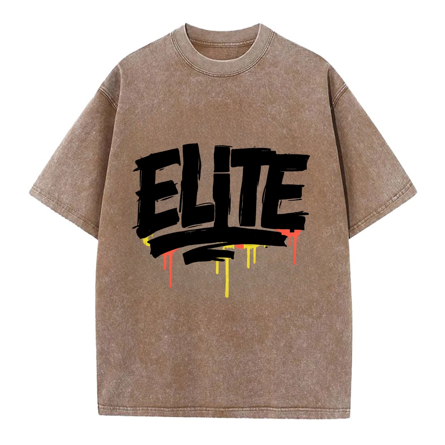 Bold typography design - "ELITE" - top tier, highest level - Vintage T-shirt - Brown