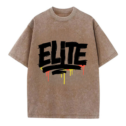 Bold typography design - "ELITE" - top tier, highest level - Vintage T-shirt - Brown