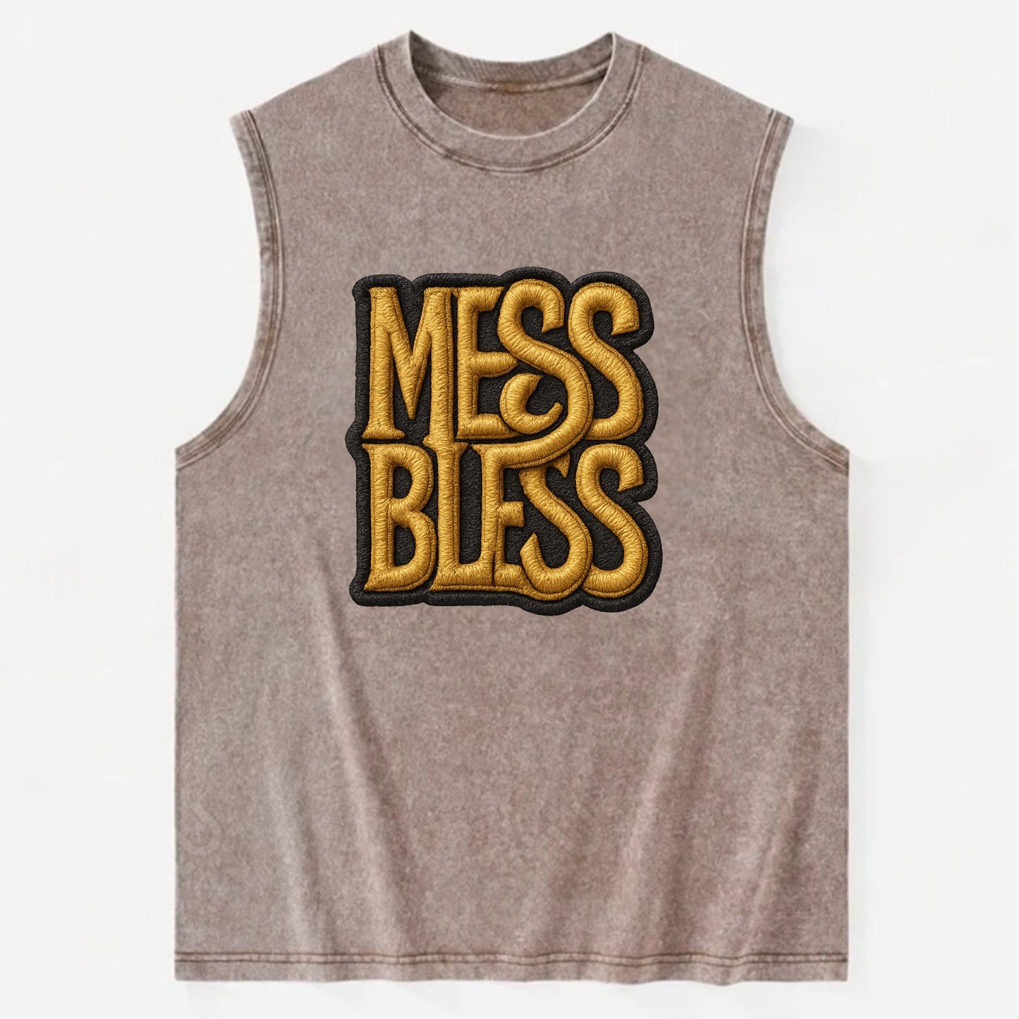 MESS;BLESS UP Gold Metallic Visor - Vintage Washed Tank - Brown