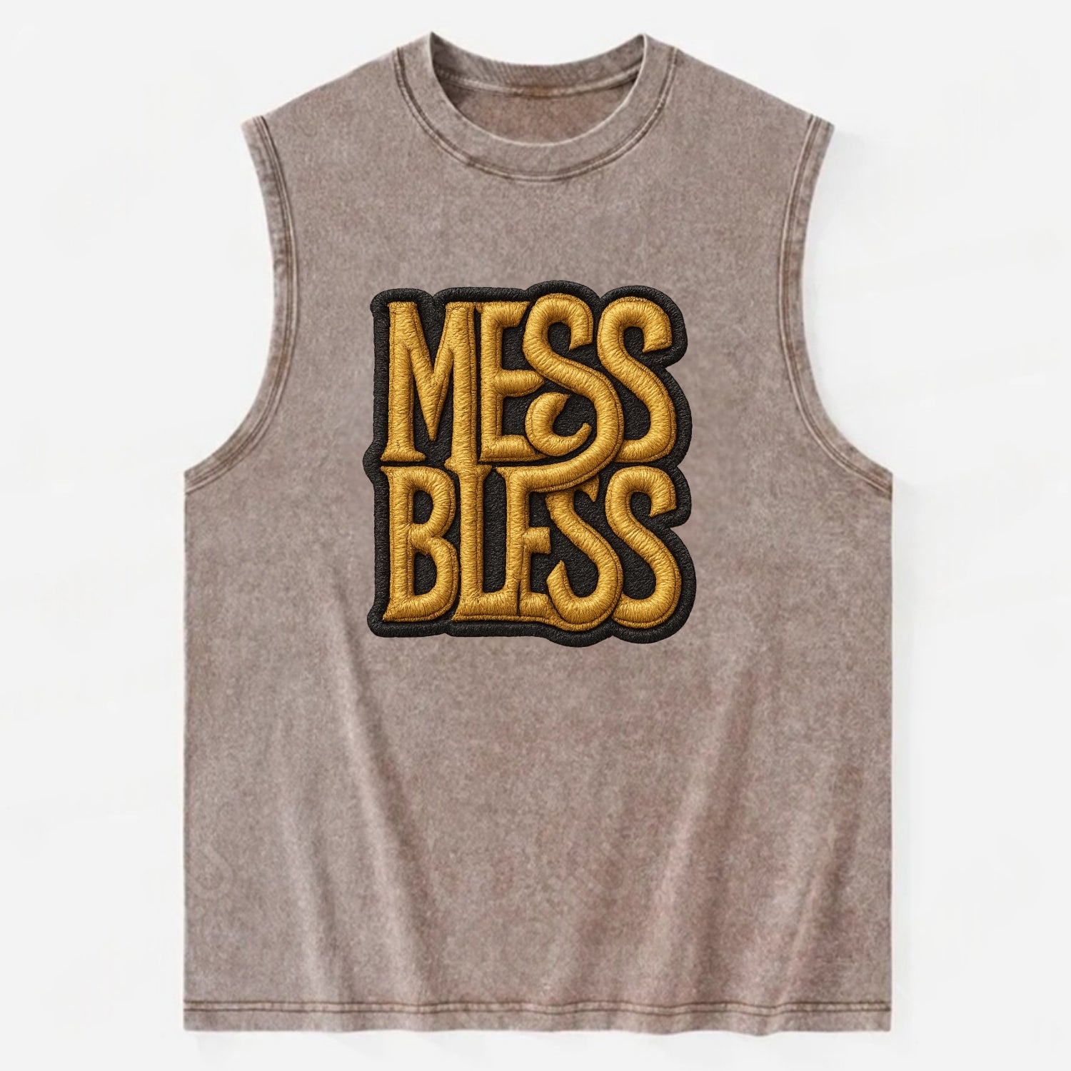 MESS;BLESS UP Gold Metallic Visor - Vintage Washed Tank - Brown