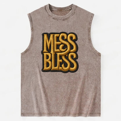 MESS;BLESS UP Gold Metallic Visor - Vintage Washed Tank - Brown