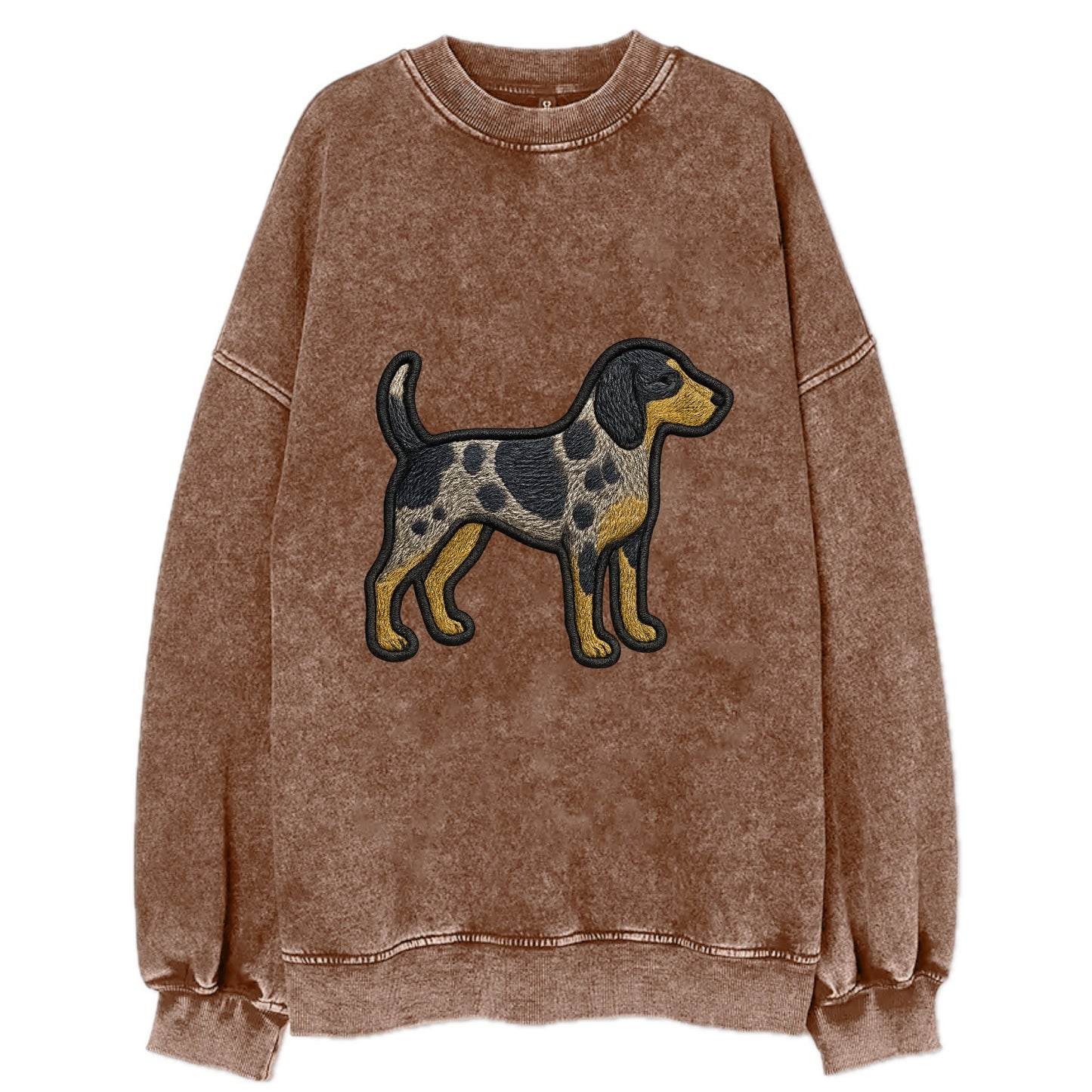 Bluetick Coonhound - Trendy spotted hound logo with prominent black border - Vintage Sweatshirt - Brown