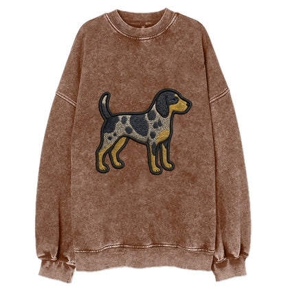 Bluetick Coonhound - Trendy spotted hound logo with prominent black border - Vintage Sweatshirt - Brown