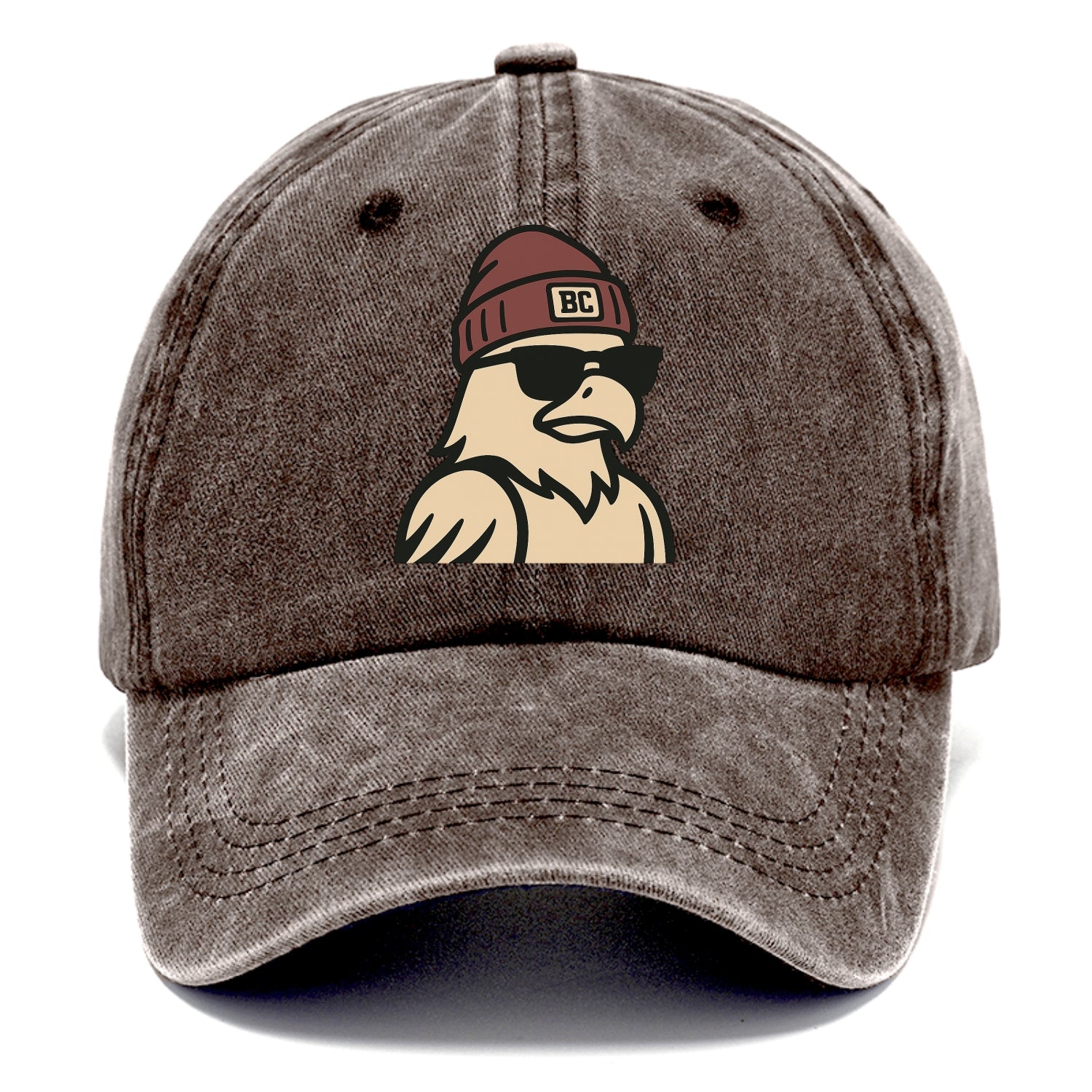 Chestnut Hill Eagle wearing Boston College beanie with BC patch - Classic Cap - Brown