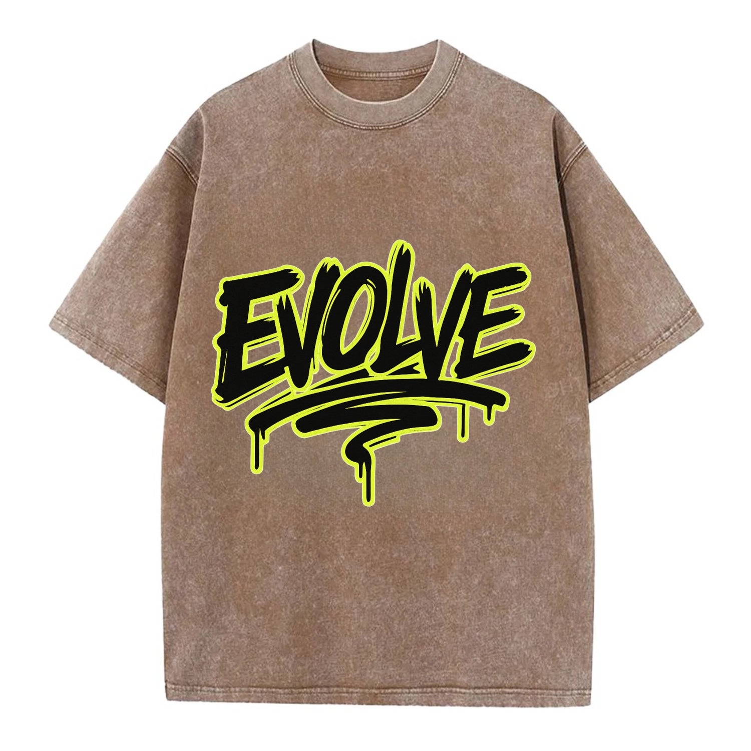Bold typography design - "EVOLVE" - changing, becoming better - Vintage T-shirt - Brown