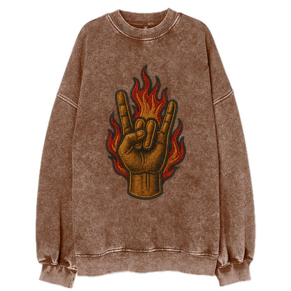 Devil Horns  - Vintage Sweatshirt - Brown