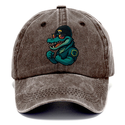 Jacksonville Alligator wearing Jaguars beanie with swamp patch and wayfarer sunglasses - Classic Cap - Brown