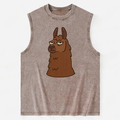 The Llama Judging Silently - Vintage Washed Tank - Brown