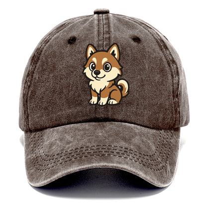 Pomsky - Pomeranian-Husky mix sitting pose - Classic Cap - Brown