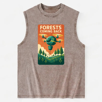 Reforestation drone planting millions of trees - "Forests Coming Back" - - Vintage Washed Tank - Brown