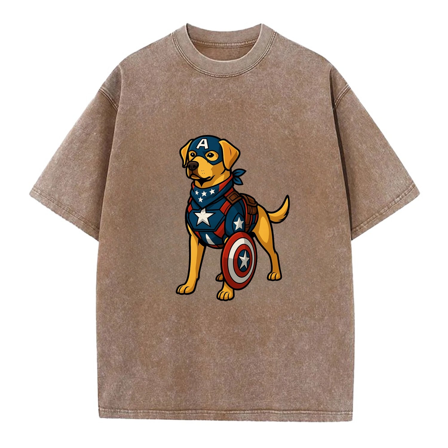 Labrador Captain America  - Vintage T-shirt - Brown