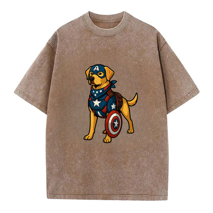 Labrador Captain America  - Vintage T-shirt - Brown