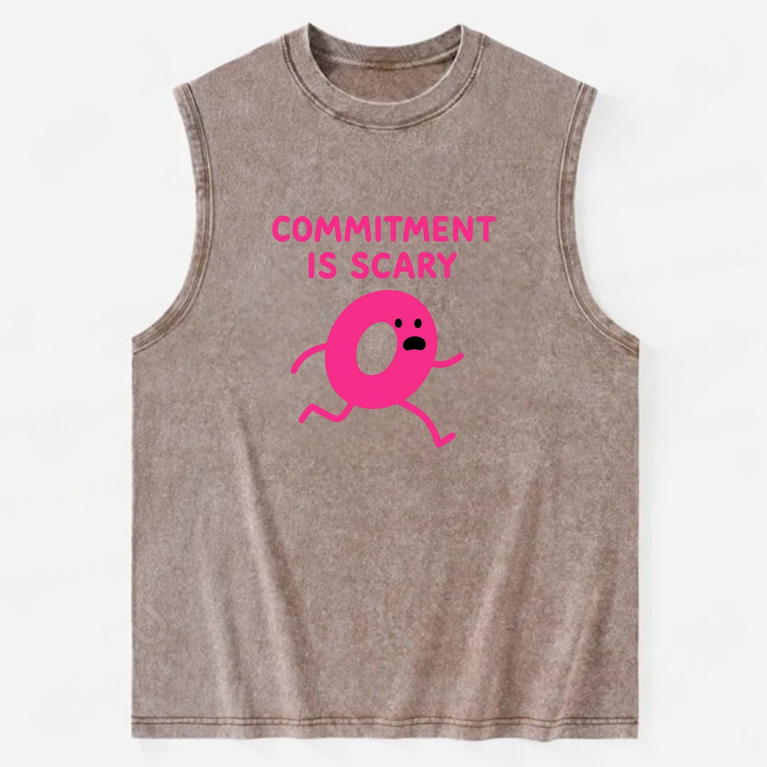 COMMITMENT IS SCARY | Terrified ring running away - Vintage Washed Tank - Brown