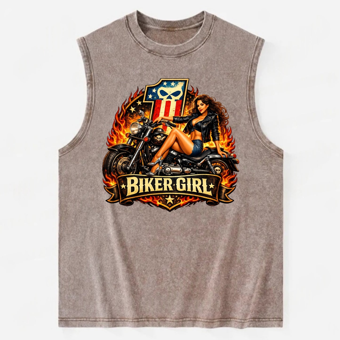 Vintage Biker Pin Up - Vintage Washed Tank - Brown