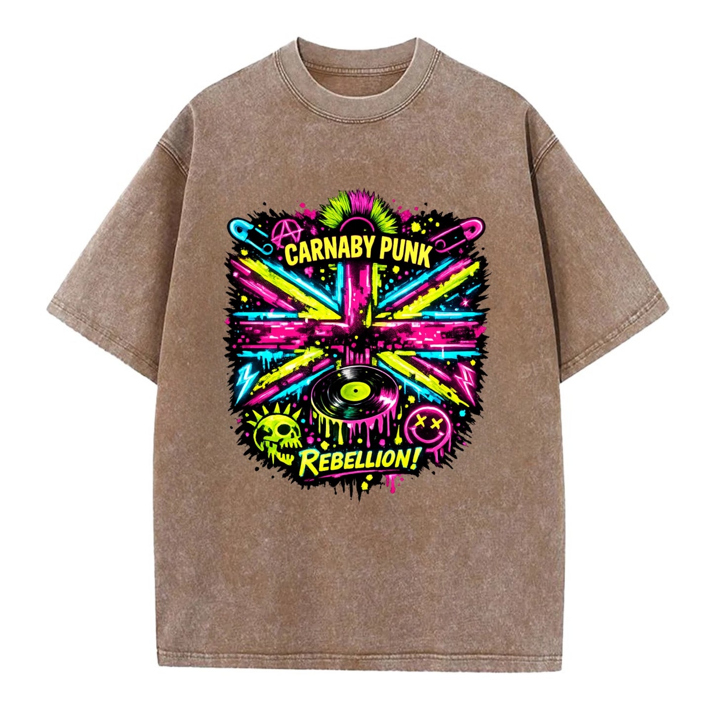 CARNABY PUNK | Swinging 60s meets 70s punk | Psychedelic Union Jack pattern | - Vintage T-shirt - Brown