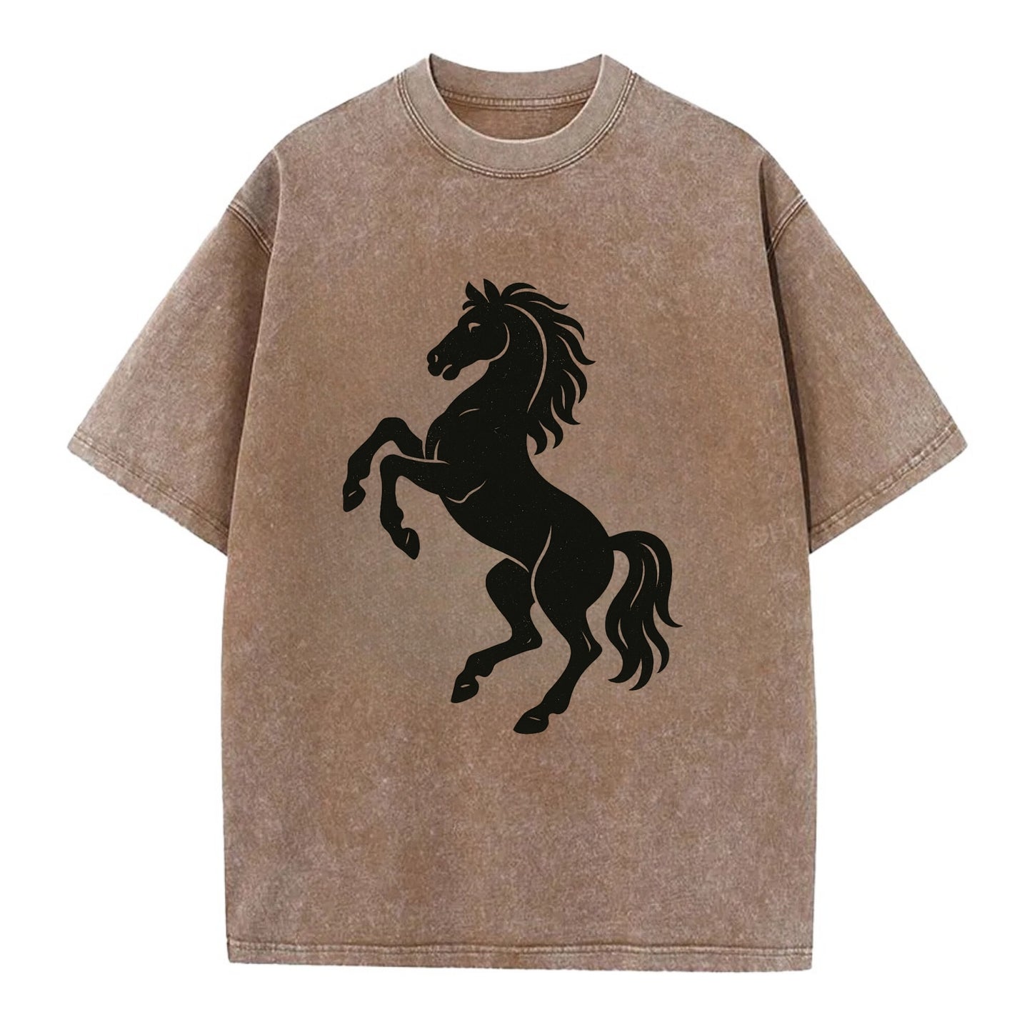 Stallion rearing on hind legs - Vintage T-shirt - Brown