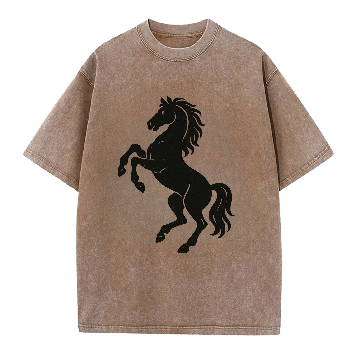 Stallion rearing on hind legs - Vintage T-shirt - Brown