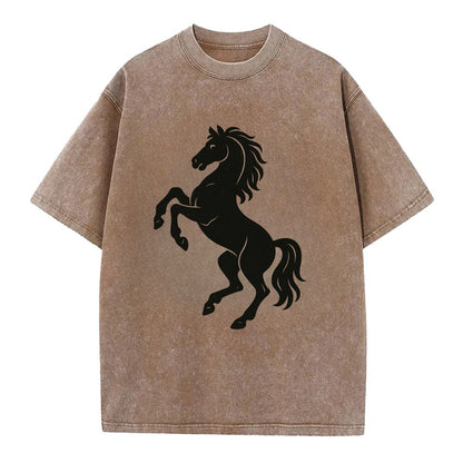 Stallion rearing on hind legs - Vintage T-shirt - Brown