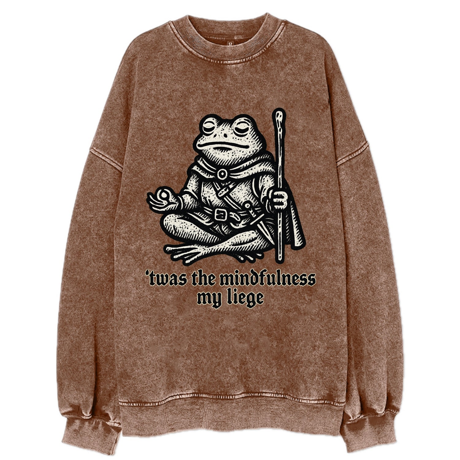 Mindfulness Meditation Frog  - Vintage Sweatshirt - Brown