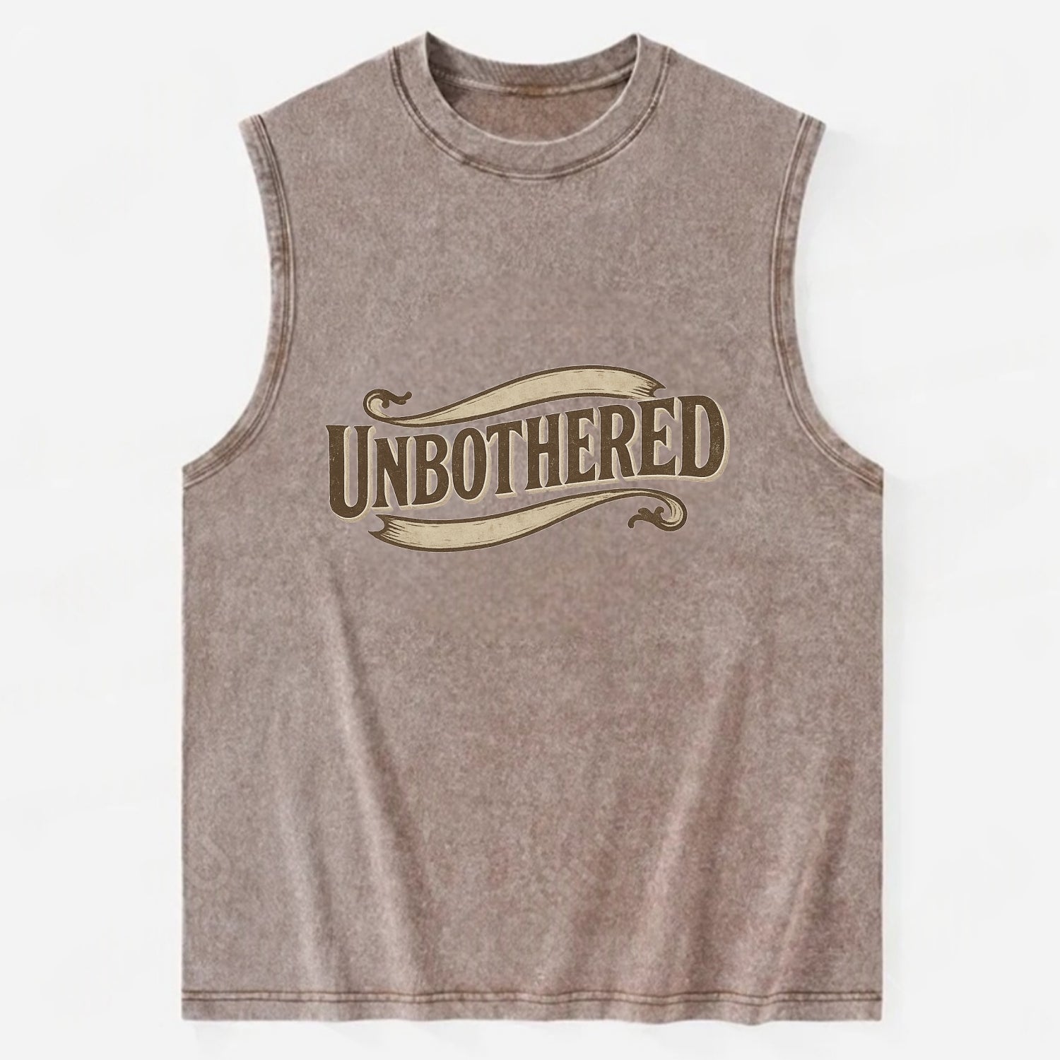 Bold typography design - "UNBOTHERED" - not affected, staying calm - Vintage Washed Tank - Brown