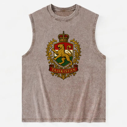 Tajikistan Heritage Badge  - Vintage Washed Tank - Brown