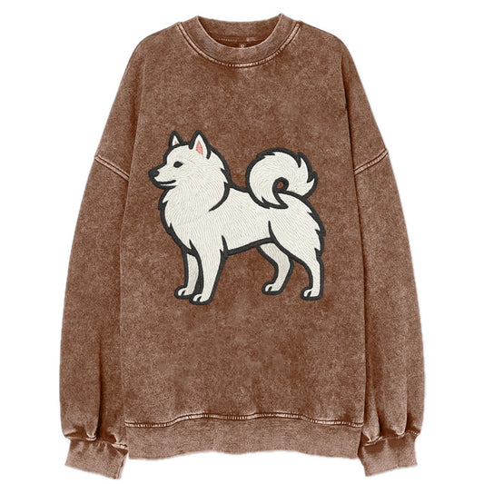American Eskimo Dog - White spitz embroidered standing design - Vintage Sweatshirt - Brown