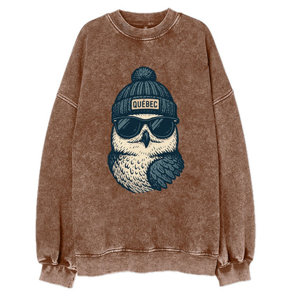 Quebec City Snowy Owl wearing Quebec bea - Vintage Sweatshirt - Brown